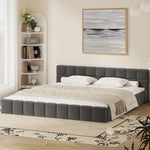 King Bed Frame Grey Velvet Tufted Headboard | HomeAndLiving