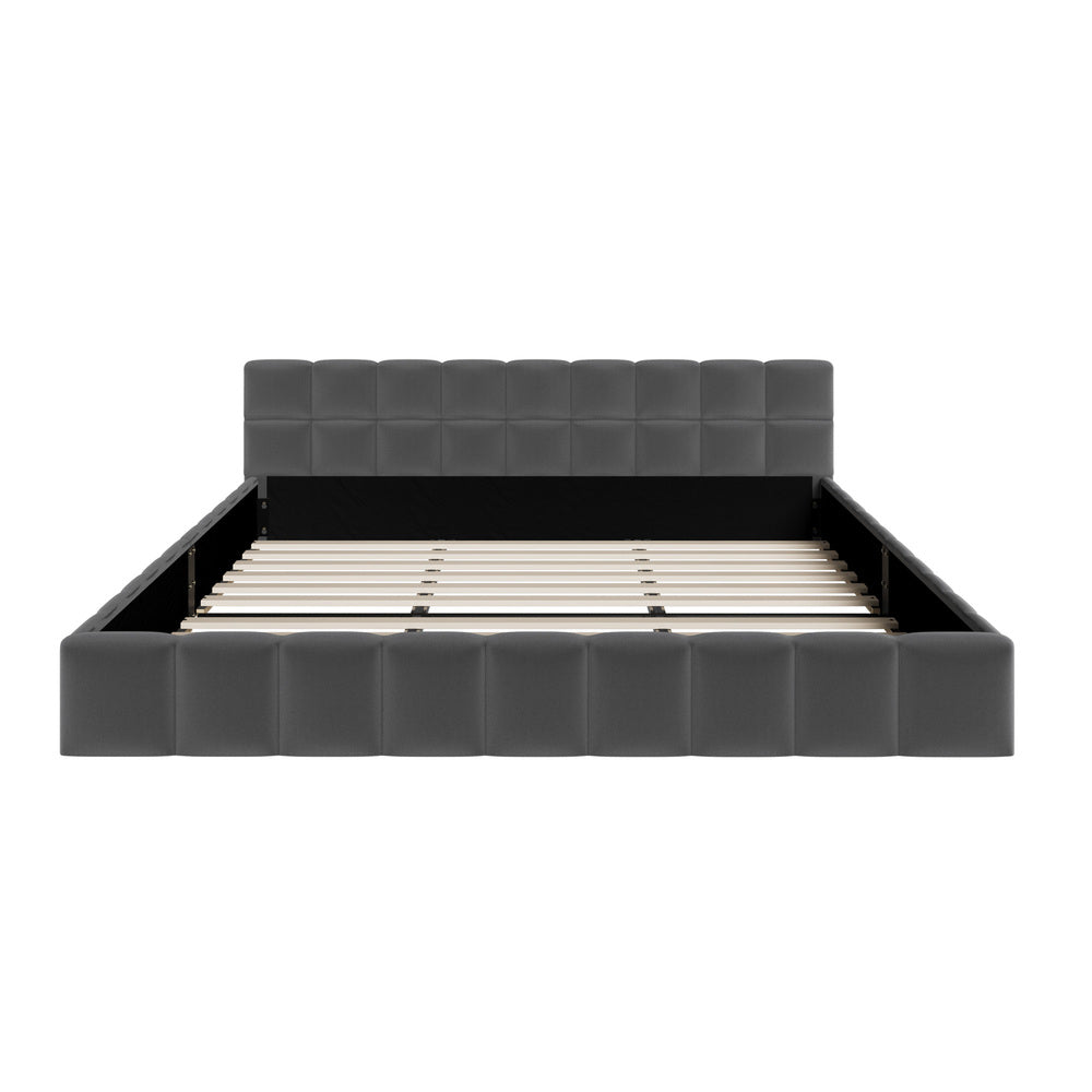 King Bed Frame Grey Velvet Tufted Headboard | HomeAndLiving