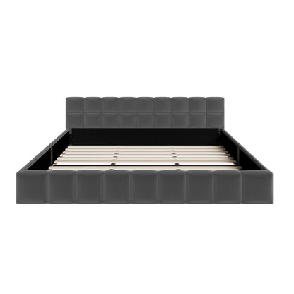 King Bed Frame Grey Velvet Tufted Headboard | HomeAndLiving