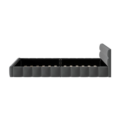King Bed Frame Grey Velvet Tufted Headboard | HomeAndLiving