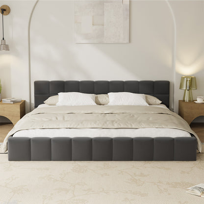 King Bed Frame Grey Velvet Tufted Headboard | HomeAndLiving