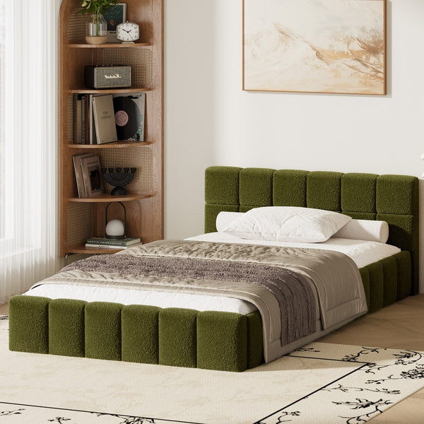  Bed Frame Tufted Headboard Green Boucle Size King Single/King/Double/Queen