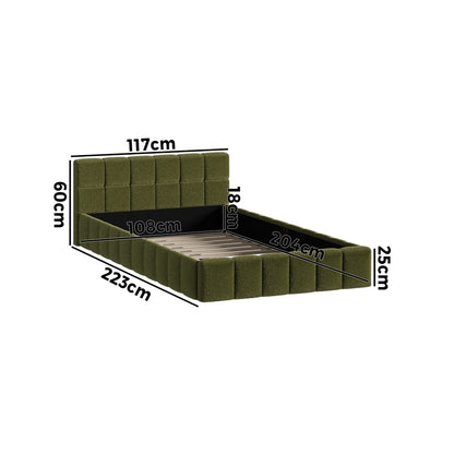 Bed Frame Tufted Headboard Green Boucle Size King Single/King/Double/Queen