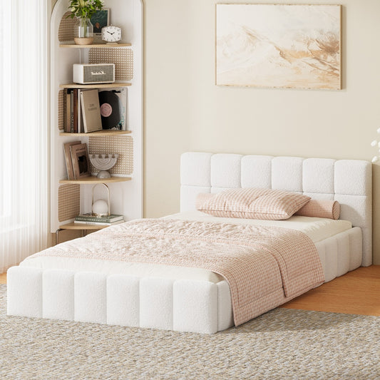 King Single Bed Frame Tufted Boucle Headboard | HomeAndLivin