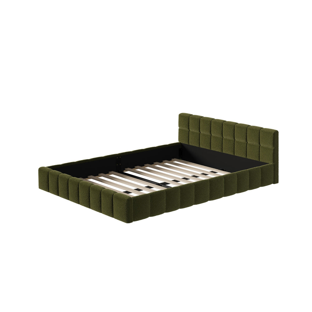 Bed Frame Tufted Headboard Green Boucle Size King Single/King/Double/Queen