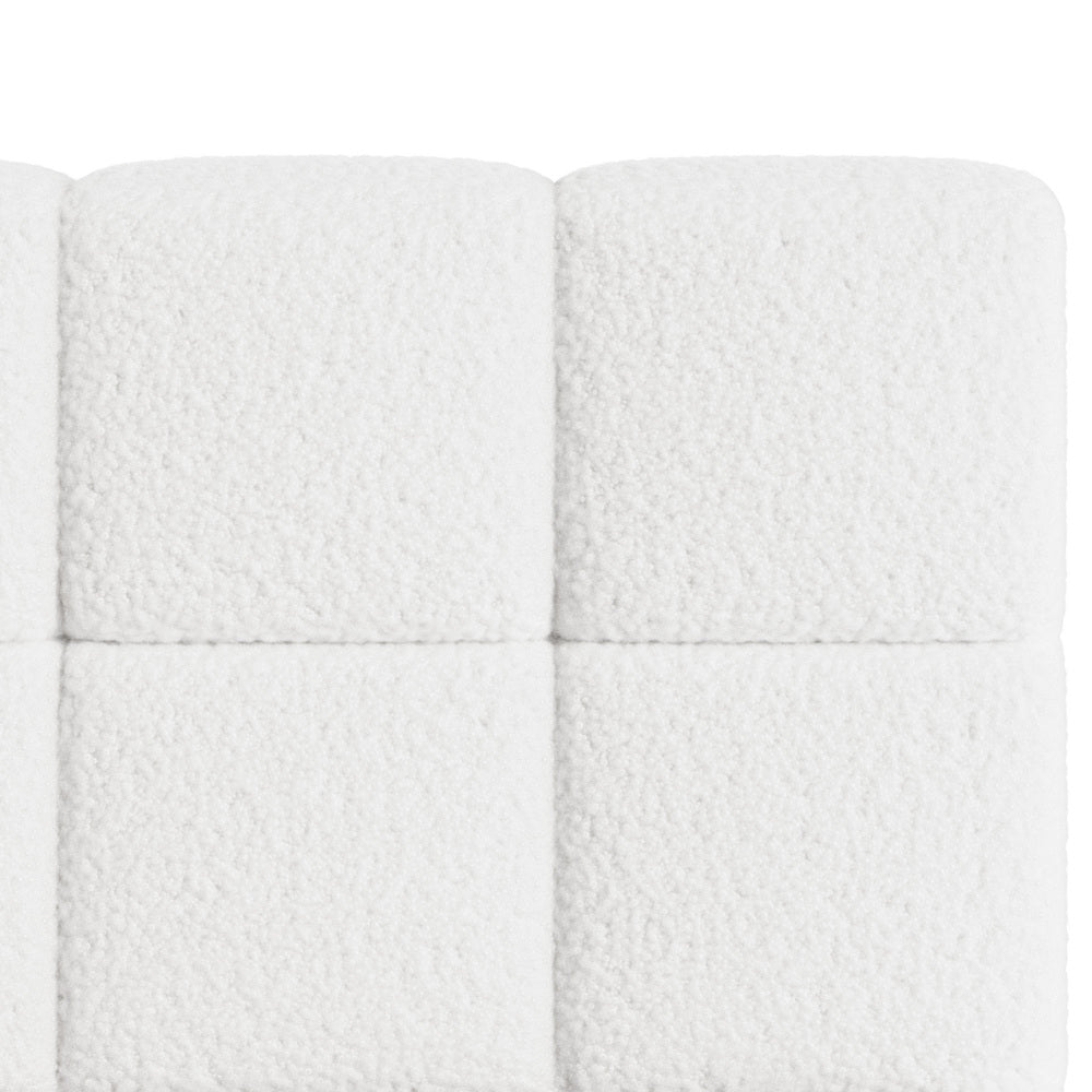 Bed Frame Queen Size Tufted Headboard White Boucle