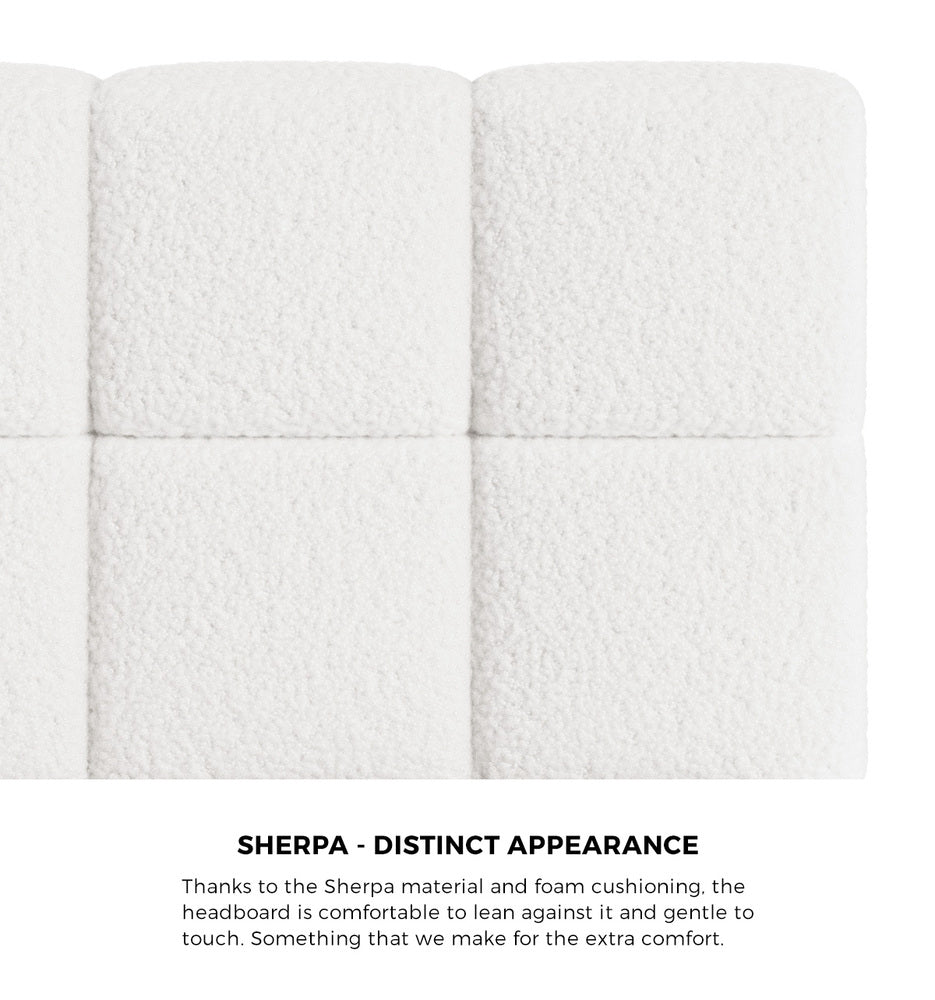 Bed Frame Queen Size Tufted Headboard White Boucle