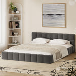 Queen Bed Frame Grey Velvet Tufted Headboard | HomeAndLiving