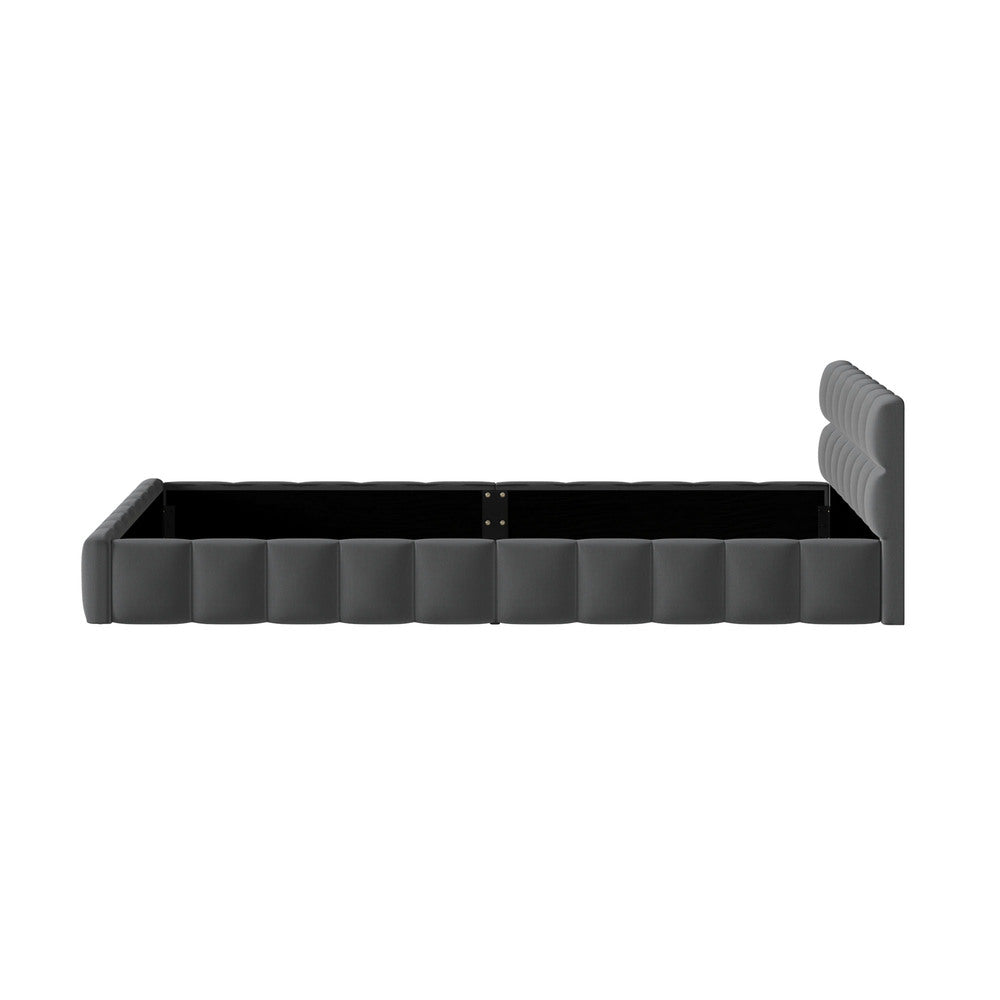 Queen Bed Frame Grey Velvet Tufted Headboard | HomeAndLiving