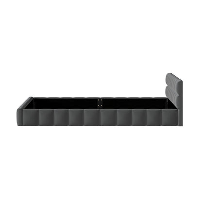 Queen Bed Frame Grey Velvet Tufted Headboard | HomeAndLiving