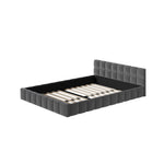 Queen Bed Frame Grey Velvet Tufted Headboard | HomeAndLiving