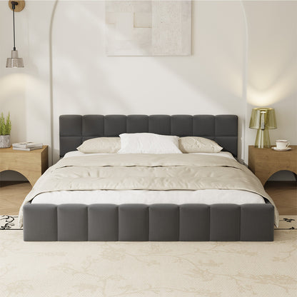 Queen Bed Frame Grey Velvet Tufted Headboard | HomeAndLiving