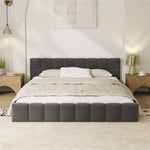 Queen Bed Frame Grey Velvet Tufted Headboard | HomeAndLiving