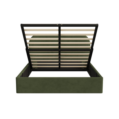 Bed Frame Double Gas Lift Base Storage Velvet Rounded Corner