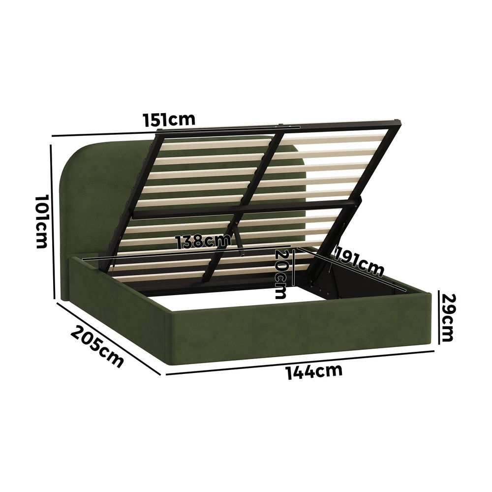 Bed Frame Double Gas Lift Base Storage Velvet Rounded Corner