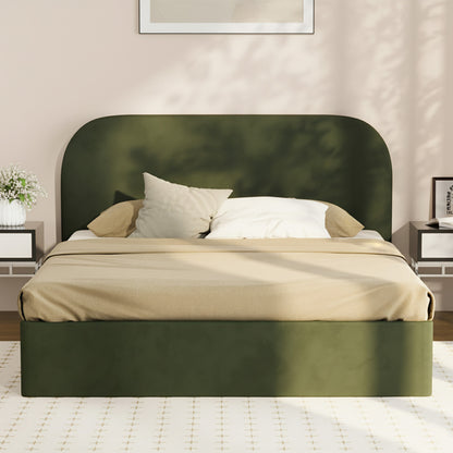 Bed Frame Double Gas Lift Base Storage Velvet Rounded Corner