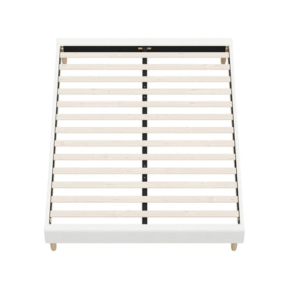 Bed Frame Single Size Bed Base White Boucle
