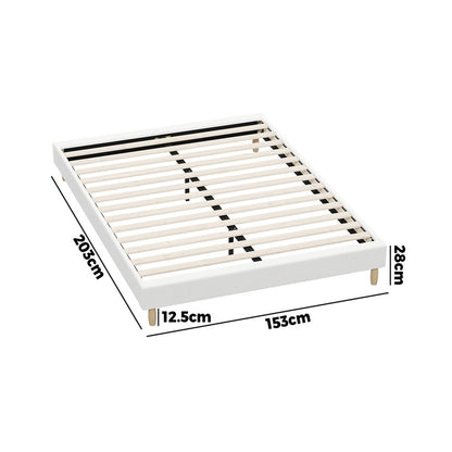 Bed Frame Single Size Bed Base White Boucle