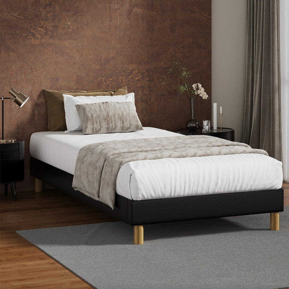 Bed Frame Single Size Bed Base Black Leather