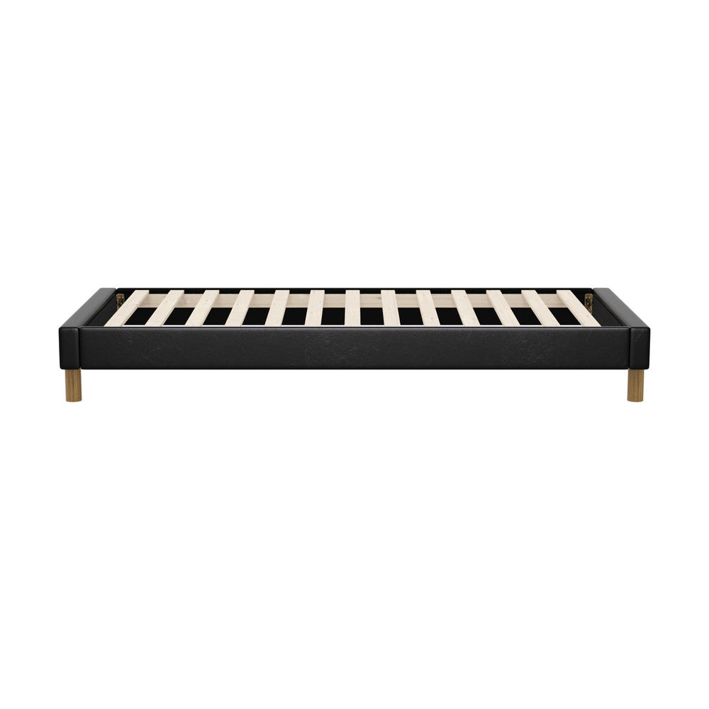 Bed Frame Single Size Bed Base Black Leather