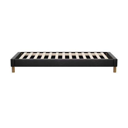 Bed Frame Single Size Bed Base Black Leather