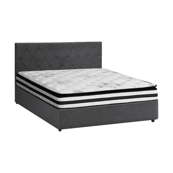  Bed Frame Double King & Queen Size Gas Lift Base with Mattress Velvet Grey