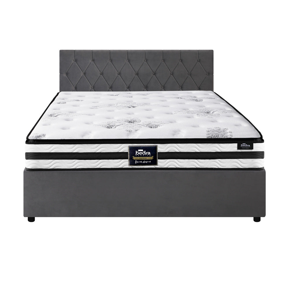 Bed Frame Double King & Queen Size Gas Lift Base with Mattress Velvet Grey