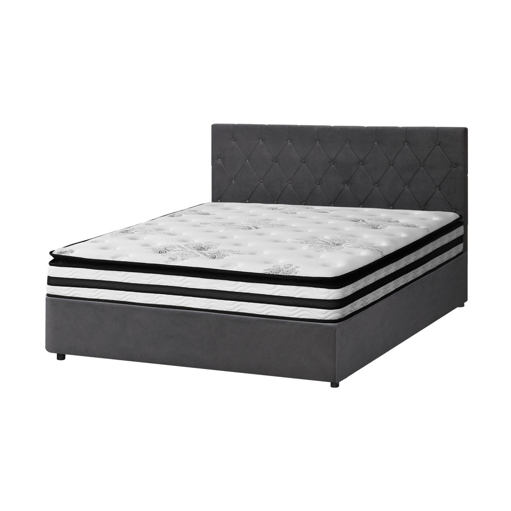 Bed Frame Double King & Queen Size Gas Lift Base with Mattress Velvet Grey