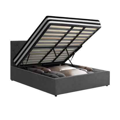 Bed Frame Double King & Queen Size Gas Lift Base with Mattress Velvet Grey