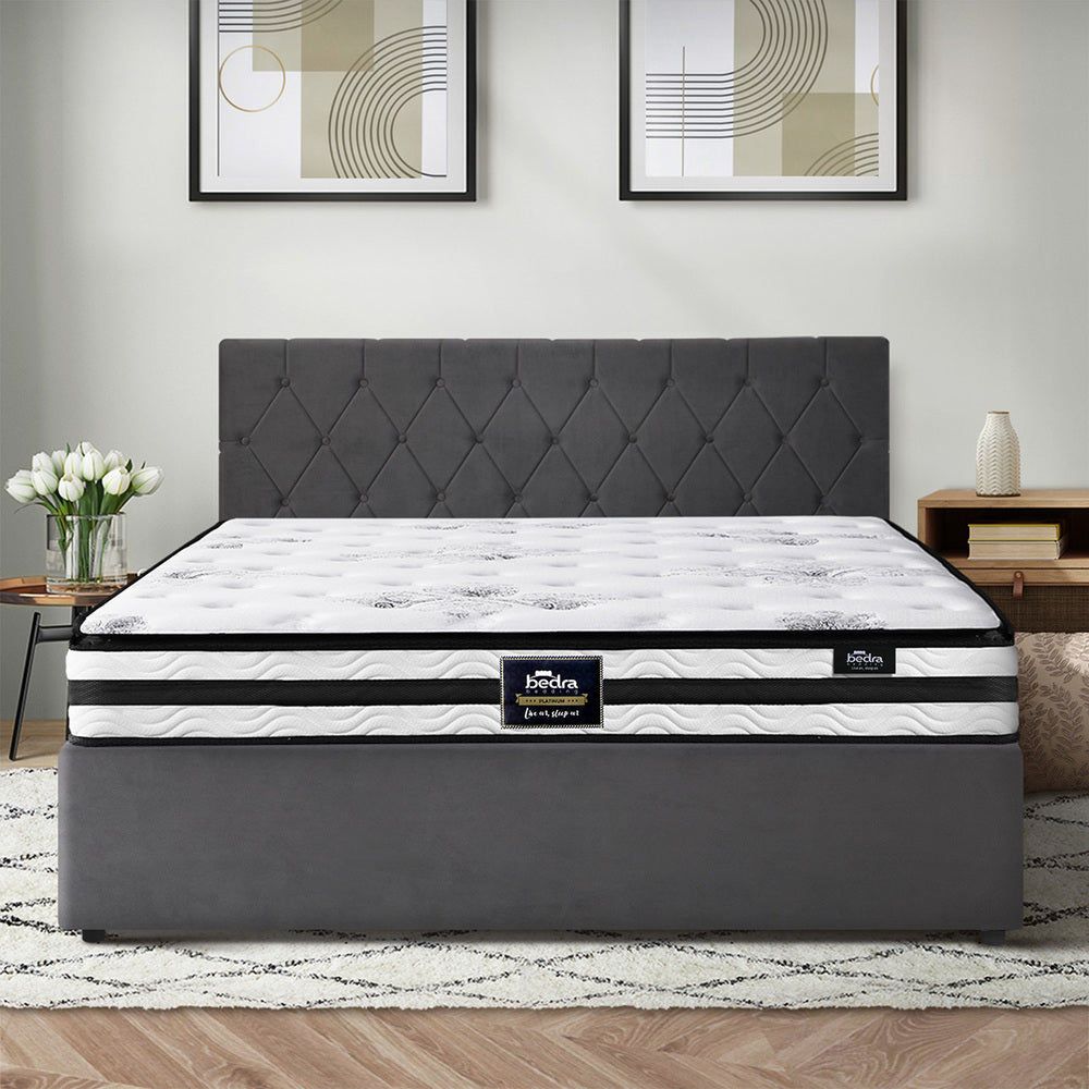 Bed Frame Double King & Queen Size Gas Lift Base with Mattress Velvet Grey