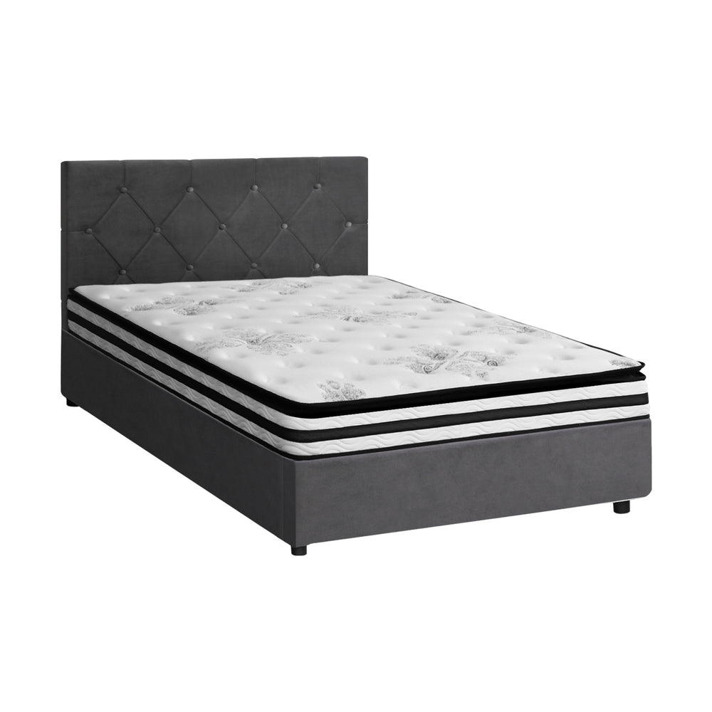 Bed Frame Double King & Queen Size Gas Lift Base with Mattress Velvet Grey