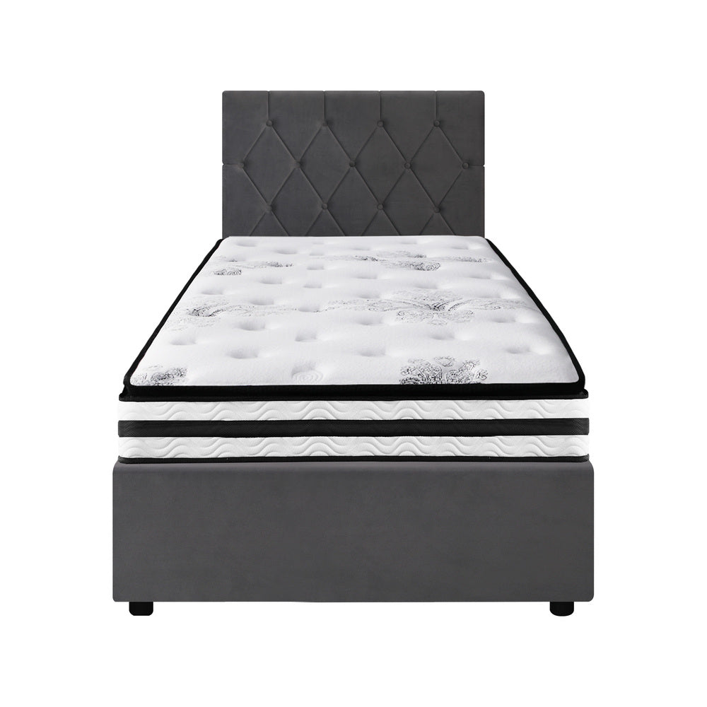 Bed Frame Double King & Queen Size Gas Lift Base with Mattress Velvet Grey