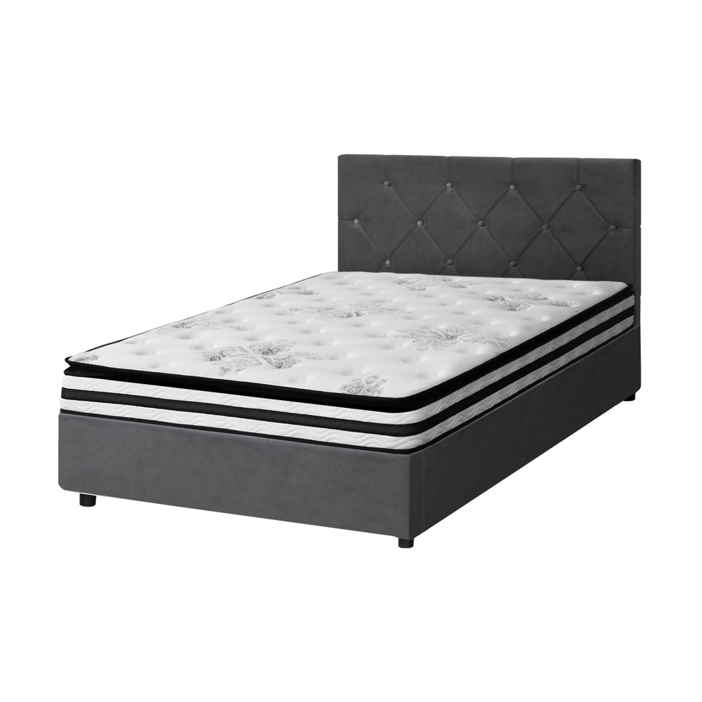 Bed Frame Double King & Queen Size Gas Lift Base with Mattress Velvet Grey
