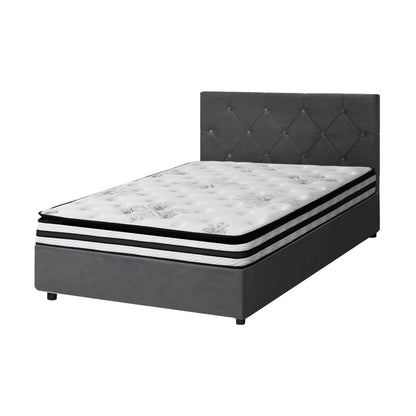 Bed Frame Double King & Queen Size Gas Lift Base with Mattress Velvet Grey