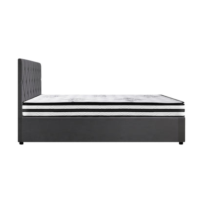 Bed Frame Double King & Queen Size Gas Lift Base with Mattress Velvet Grey