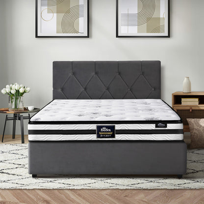 Bed Frame Double King & Queen Size Gas Lift Base with Mattress Velvet Grey