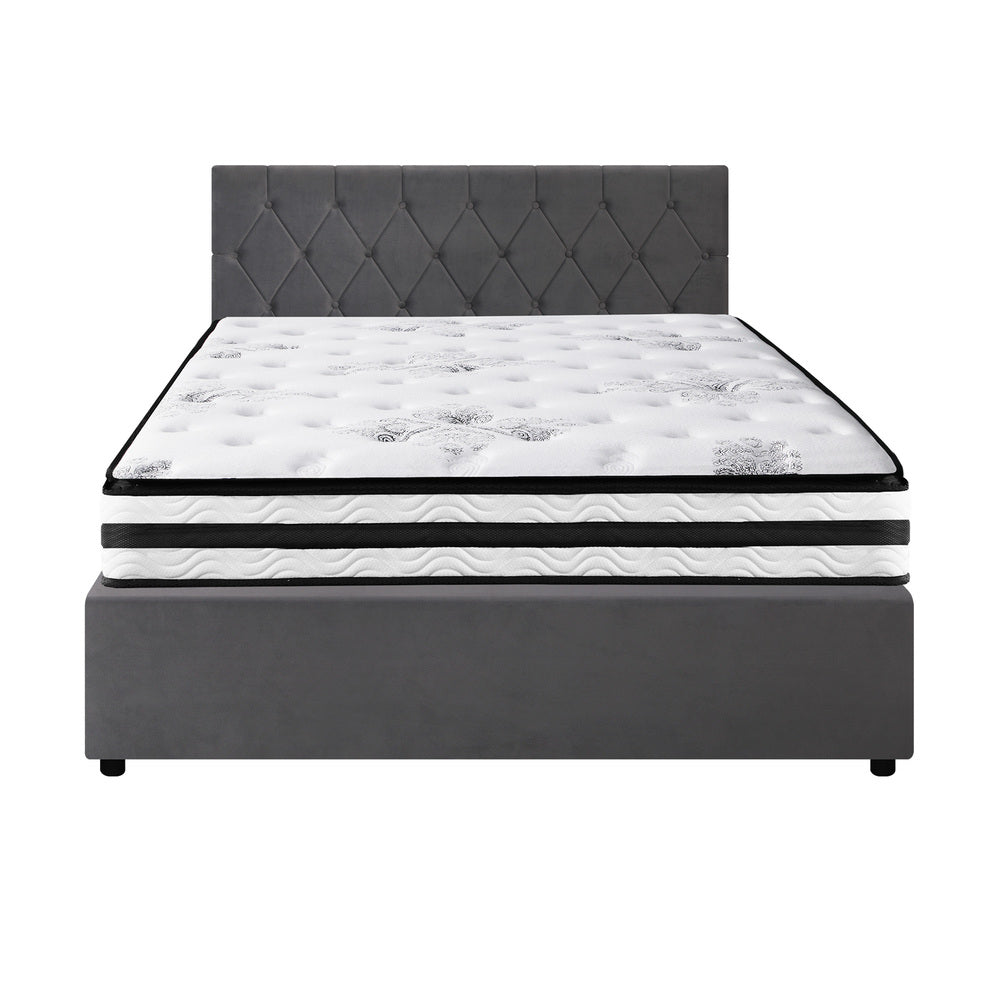 Bed Frame Double King & Queen Size Gas Lift Base with Mattress Velvet Grey
