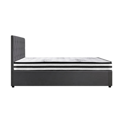 Bed Frame Double King & Queen Size Gas Lift Base with Mattress Velvet Grey