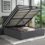 Bed Frame Double King & Queen Size Gas Lift Base with Mattress Velvet Grey