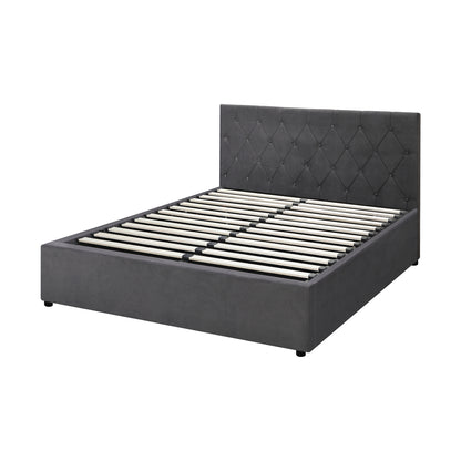 Bed Frame King Single Gas Lift Base Storage Fabric/Leather Grey/White
