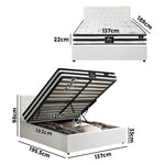 Bed Frame King Double & Queen Size Gas Lift Base with Mattress White Leather