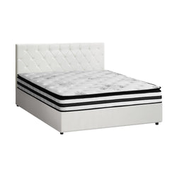 Bed Frame King Double & Queen Size Gas Lift Base with Mattress White Leather