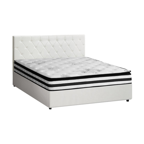  Bed Frame King Double & Queen Size Gas Lift Base with Mattress White Leather
