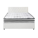 Bed Frame King Double & Queen Size Gas Lift Base with Mattress White Leather
