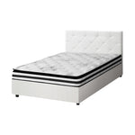 Bed Frame King Double & Queen Size Gas Lift Base with Mattress White Leather