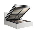 Bed Frame King Double & Queen Size Gas Lift Base with Mattress White Leather