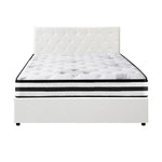 Bed Frame King Double & Queen Size Gas Lift Base with Mattress White Leather