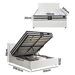 Bed Frame King Double & Queen Size Gas Lift Base with Mattress White Leather
