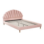 Bed Frame Double Size Scallop-Shape Bedhead Velvet/Boucle