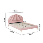 Bed Frame Double Size Scallop-Shape Bedhead Velvet/Boucle